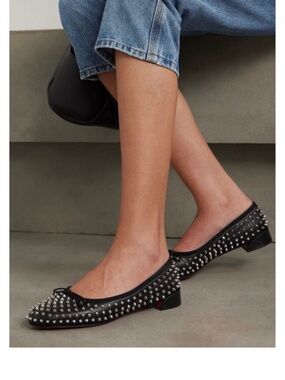 *NEW* Christian Louboutin Black Spiked leather ballet flats Size 39/US 9